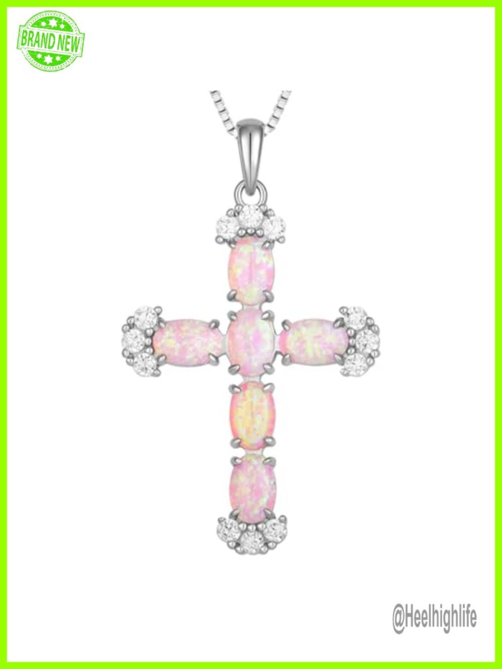 925 Sterling Silver Opal Cross Pendant Necklace with Box Chain